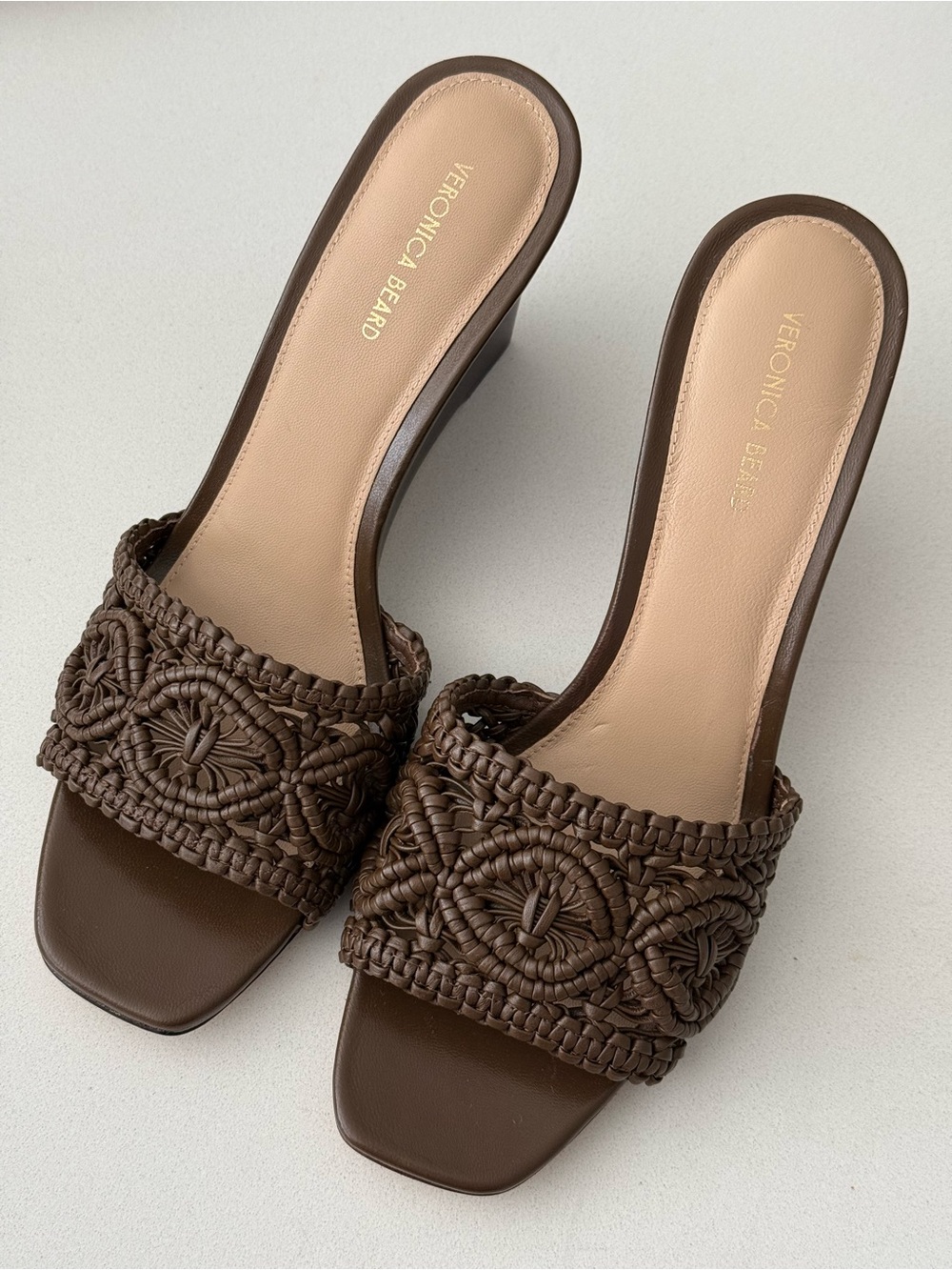 Veronica Beard Macrame Woven Leather Slide Mules